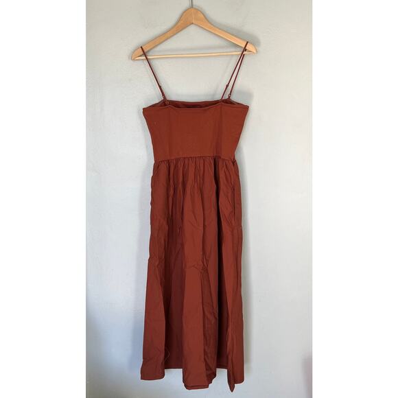 Gap Dress Mixed Media Midi Women's M Petite MP Brown Cotton Minimalist Pockets - Picture 3 of 12